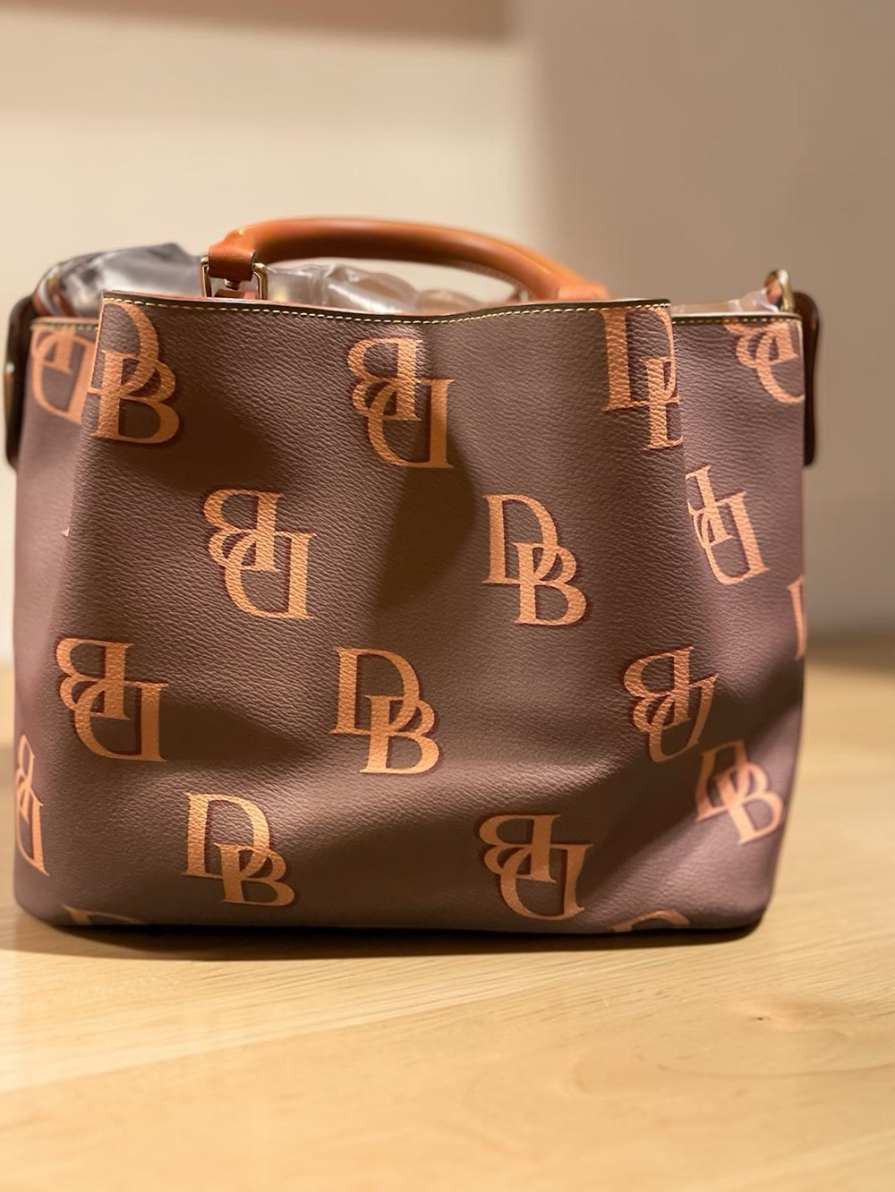 Dooney & Bourke Monogram Brown Tote with Tan Logos